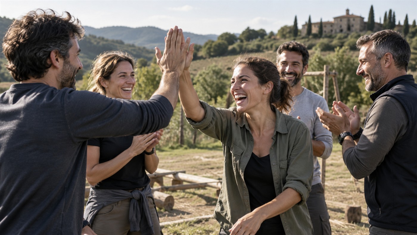 Vídeo de team building: la experiencia de tu equipo en imágenes 8 vídeo de team building: participantes y actividad — ilustración con IA